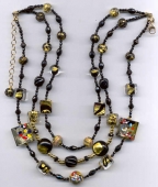 Three Strand Black & 24 Karat Gold Foil Necklace